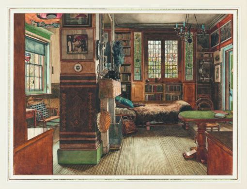 La bibliothèque de sir Lawrence Alma-Tadema à Townshend House, Londres, Anna Alma-Tadema, 1884 / Cooper-Hewitt, National Design Museum, Smithsonian Institution / Source: Auror' Art and Soul